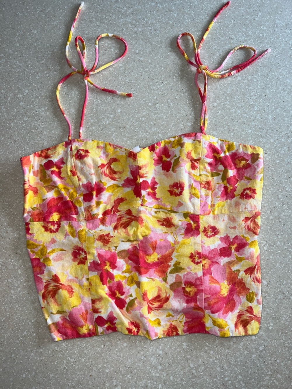 Old Navy Floral Tie-Strap Cropped Tank Top - Pink, Yellow